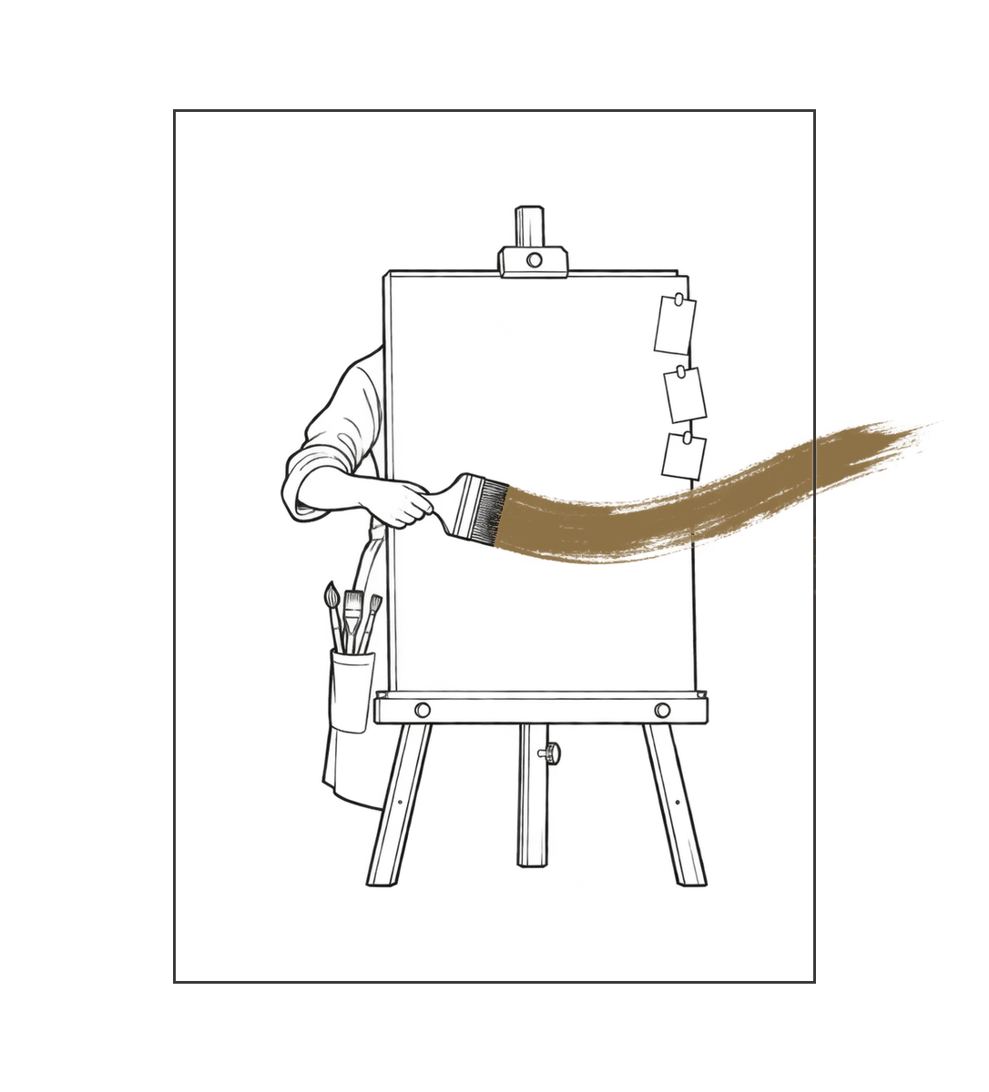 The Brand Hand, painting a bronze stroke from behind a canvas